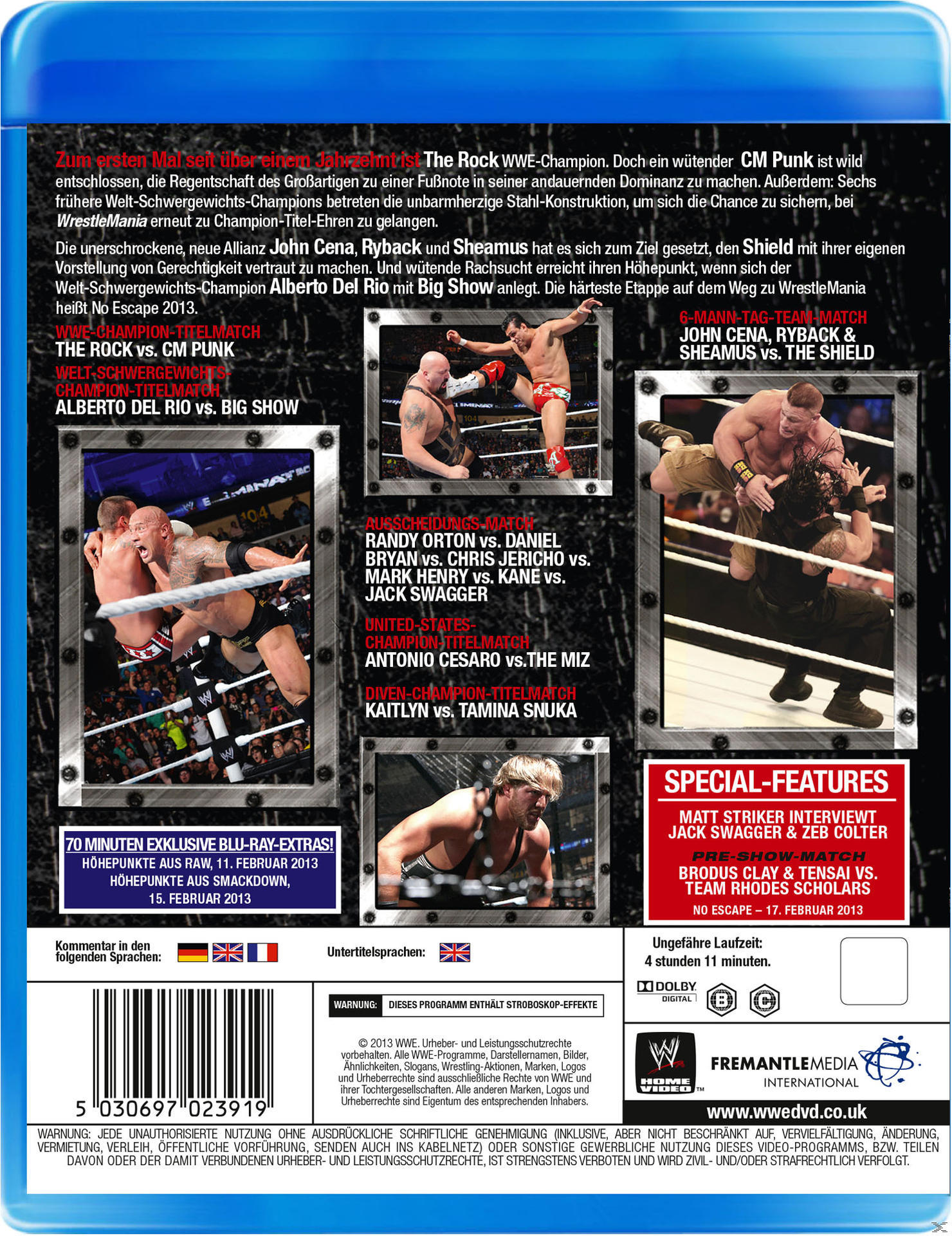 DVD-Cover mit einem Wrestling-Match, mit Text in mehreren Sprachen.