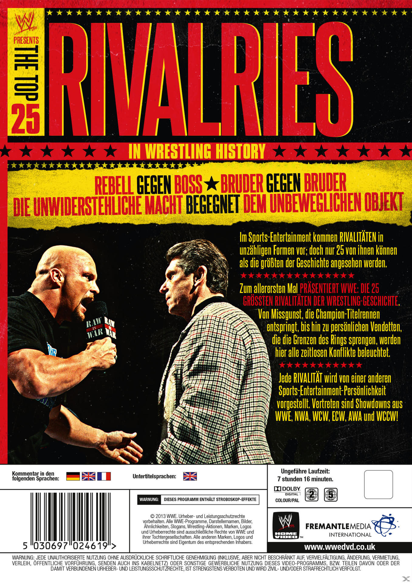 DVD-Cover: zwei Männer im Wrestling-Ring, Text in Rot und Gelb, Sterne. Deutscher Text.
