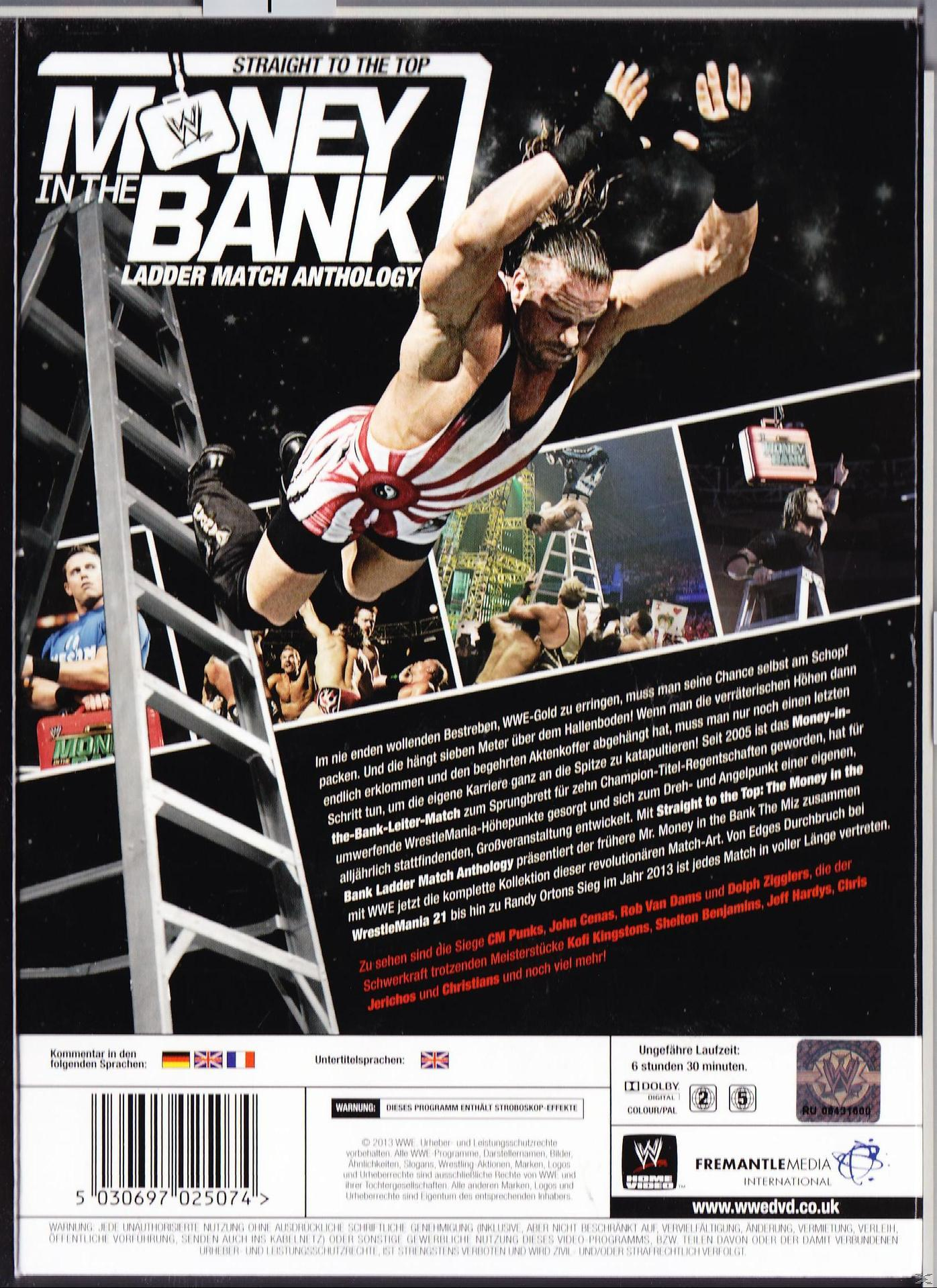 Rückseite einer DVD-Hülle mit einem Wrestler in der Luft, Ladder Match, Text und Logos.