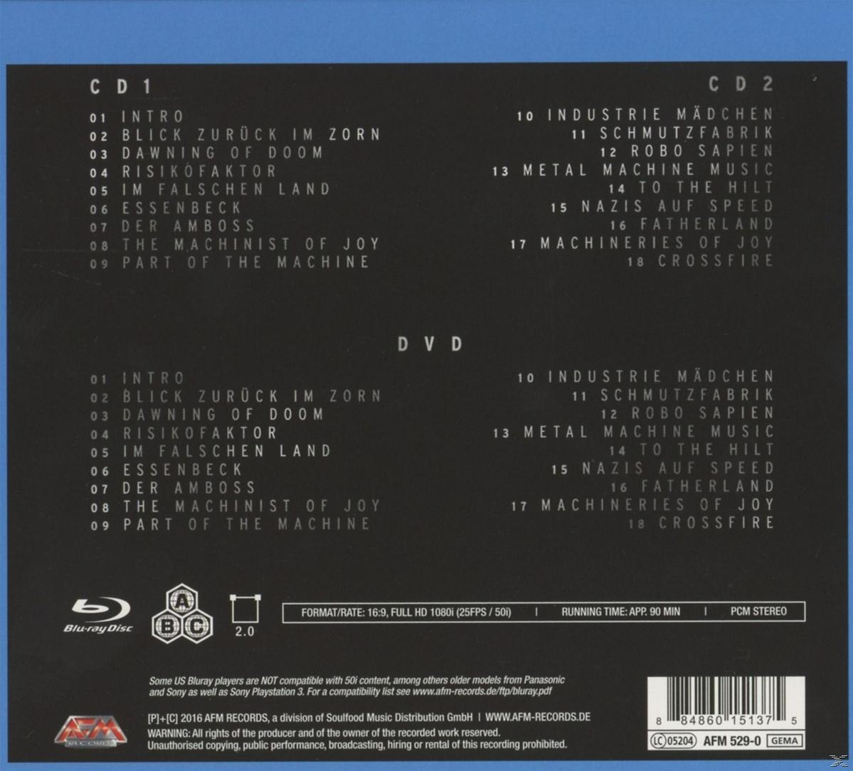 Ein DVD-Cover mit der Titelliste eines Musikalbums. Das Album hat zwei CDs und eine DVD mit Titelliste.