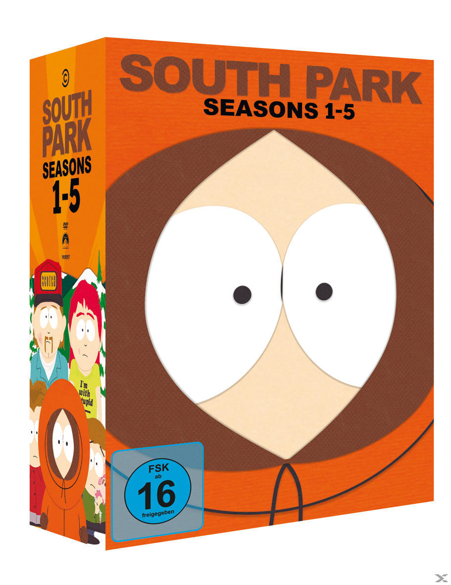 DVD-Box-Set von 'South Park' Staffeln 1-5. Enthält die Hauptfiguren der Serie.