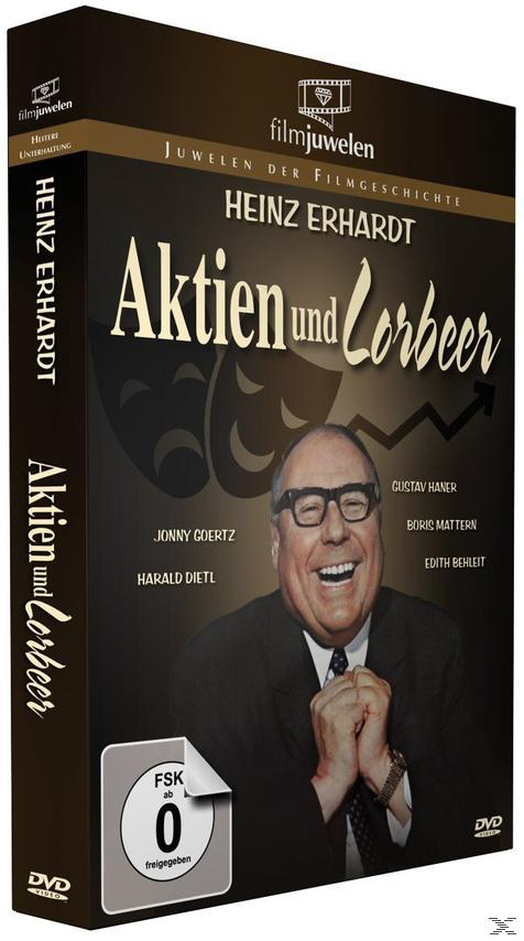 DVD-Cover von 'Aktien und Lorbeer' mit einem Mann im Anzug, der lächelt, und Text.