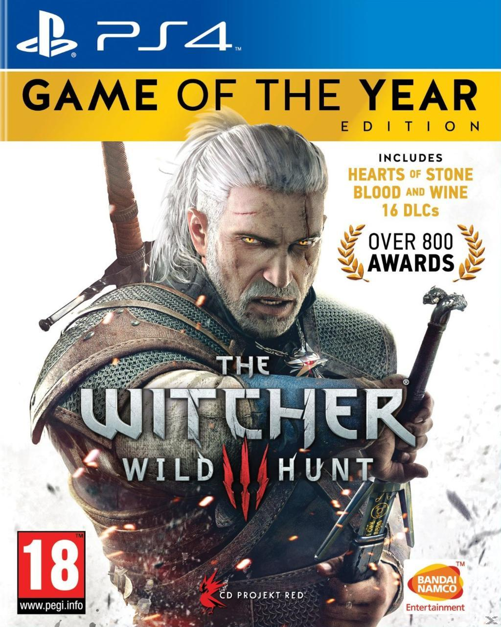 Pochette du jeu The Witcher 3: Wild Hunt. Geralt avec des épées. Édition Game of the Year. PS4.