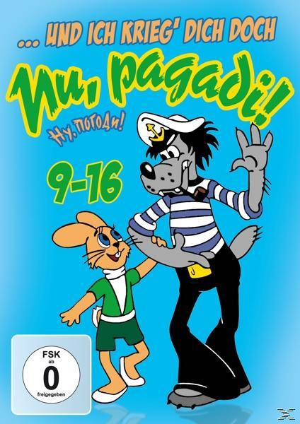 DVD-Cover für Nu, Pogodi! 9-16, mit Wolf- und Hasen-Zeichentrickfiguren. Blauer Hintergrund.