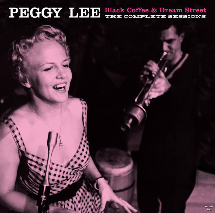 Peggy Lee album borító. Peggy énekel, trombitás a háttérben. Fekete-fehér.