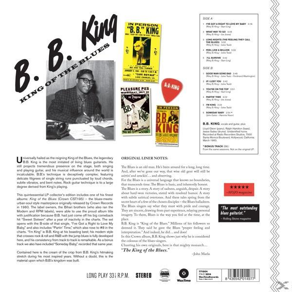 B.B. King album borító. B.B. King fotója öltönyben. Albumművészet és szöveg a kísérőfüzettel.