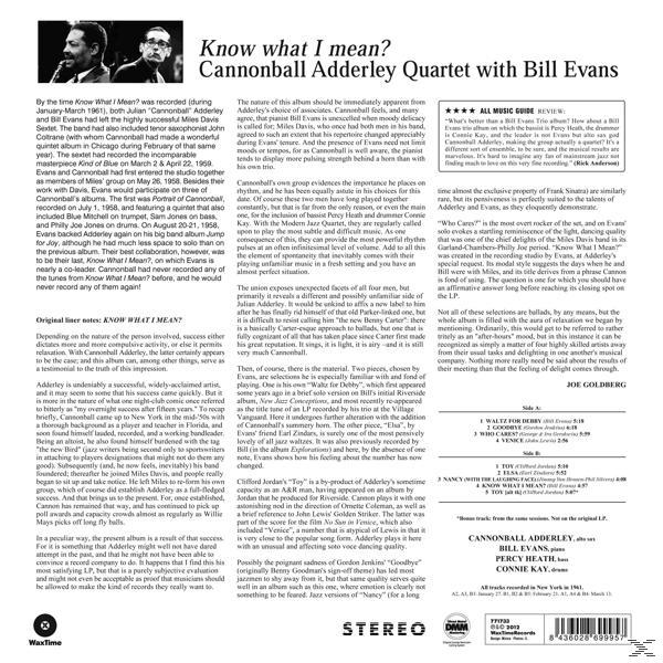 Album borító: Szöveg és részletek Cannonball Adderley Quartet-től Bill Evans-szel. Tartalmazza a kísérőszöveget és a stáblistát.