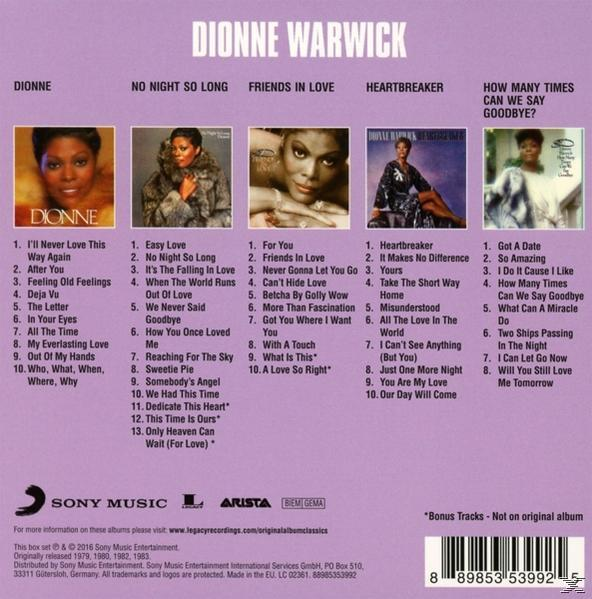 CD-Cover von Dionne Warwick. Mehrere Bilder auf der Rückseite mit Songtiteln.
