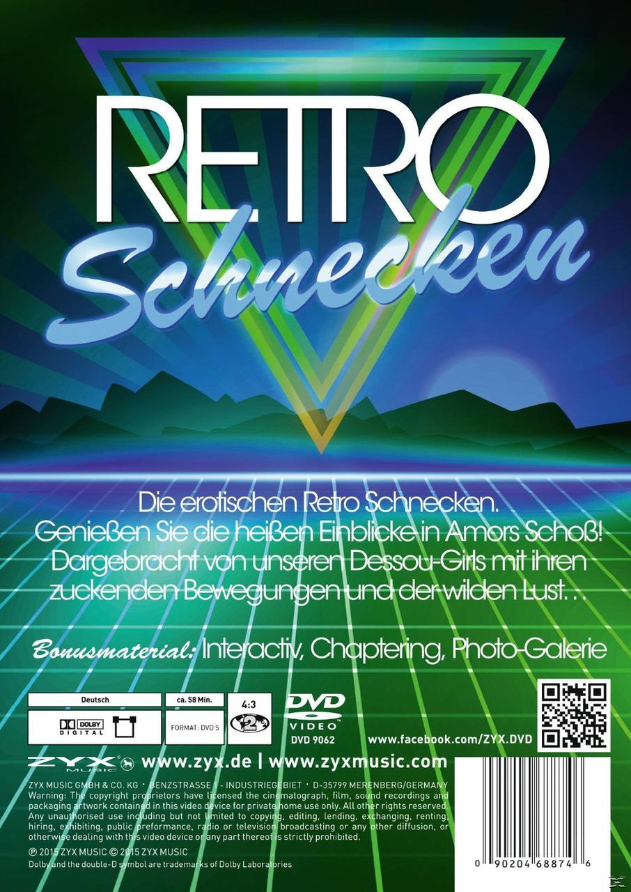 DVD-Cover. Text: Retro Schnecken. Eine Frau in einem Kleid im Retro-Stil, blauer und grüner Hintergrund.