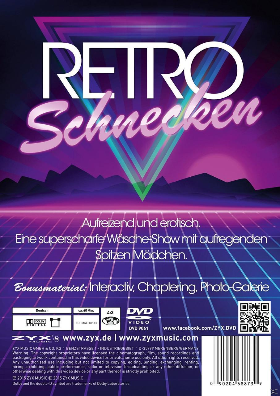 DVD-Cover für "Retro Schnecken", mit Neonfarben und Text.