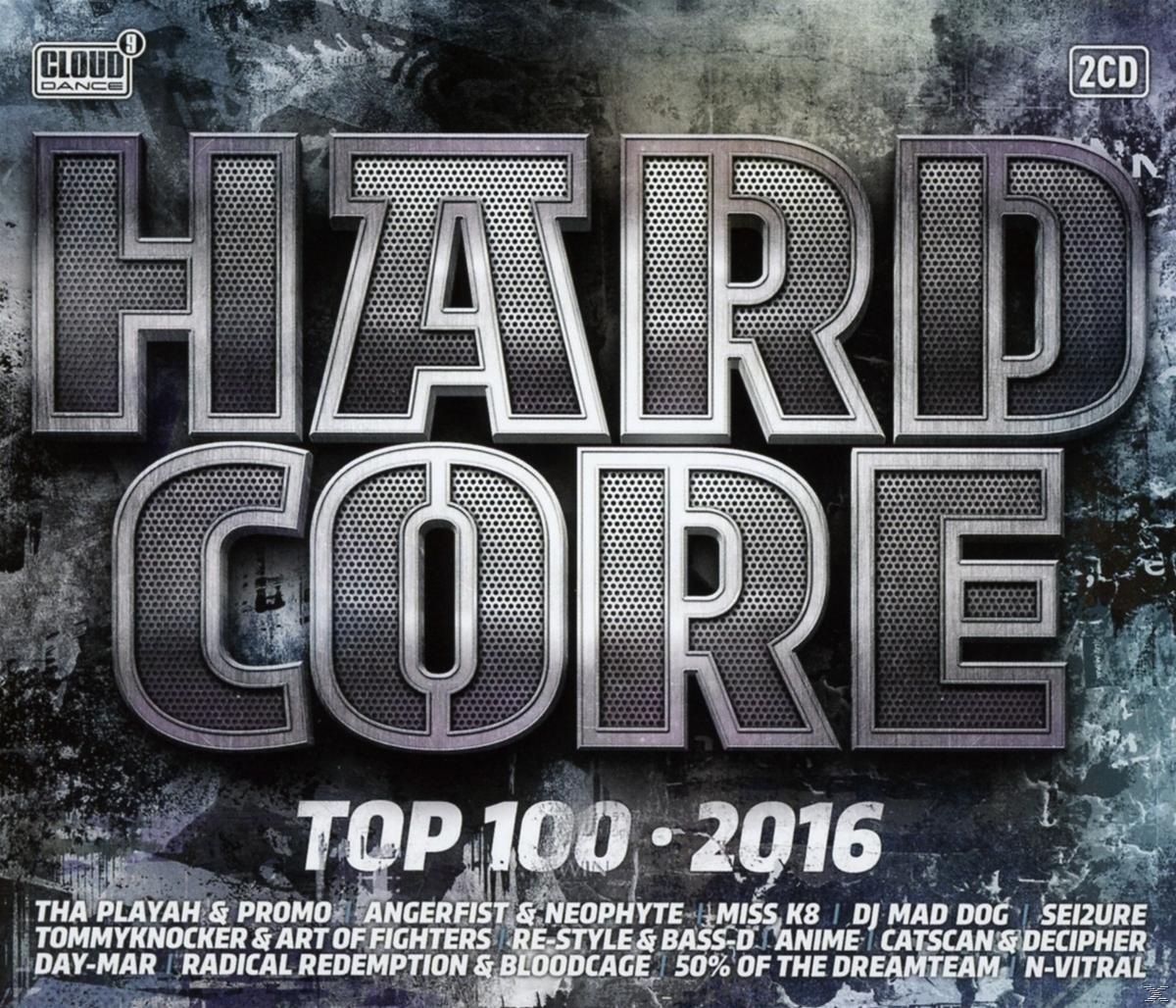 Albumcover mit dem Wort HARDCORE in großen Metallbuchstaben, TOP 100 2016.