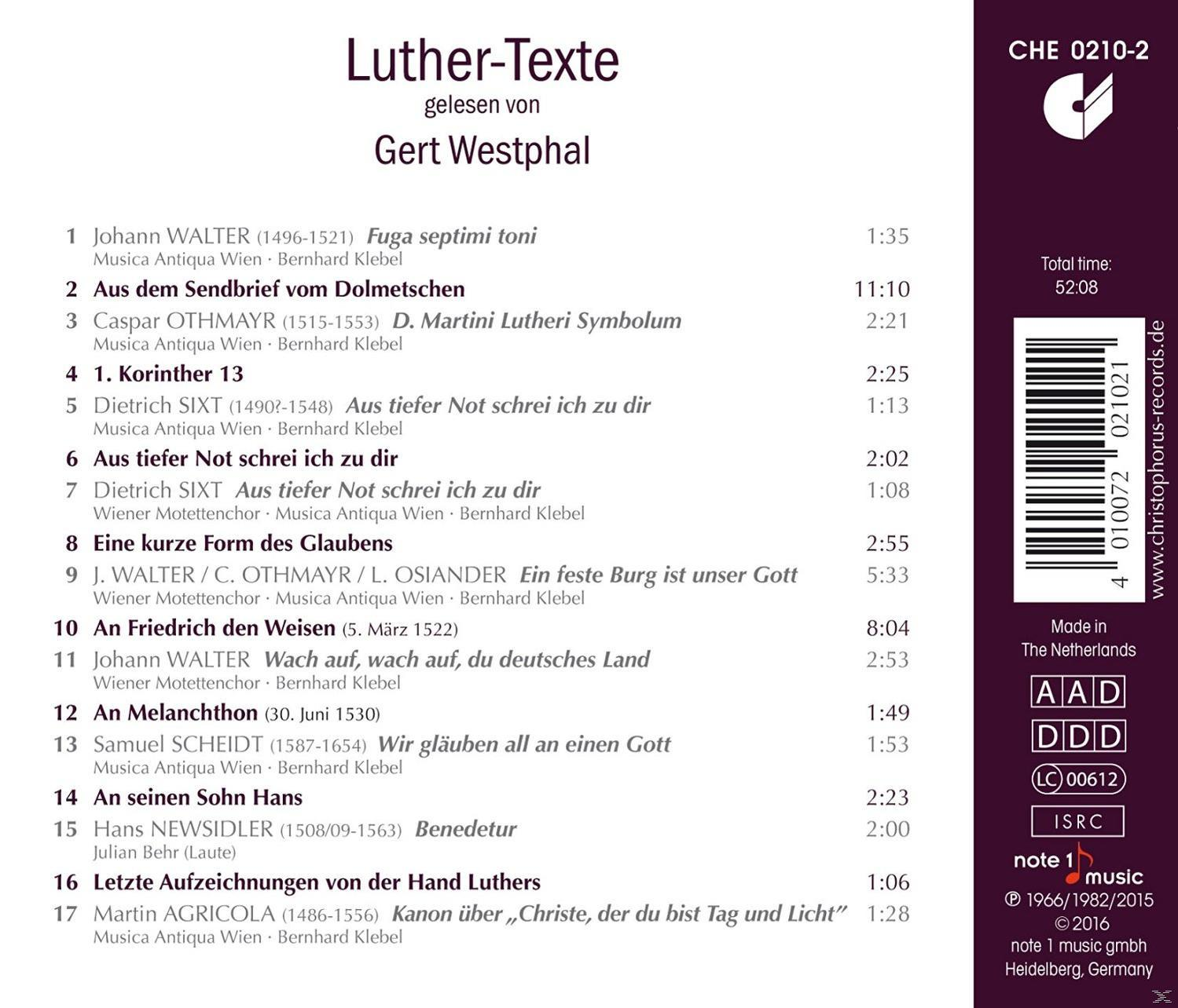 CD-Auflistung von 'Luther-Texte', Text auf weißem Hintergrund, mit Titel und Titelliste.