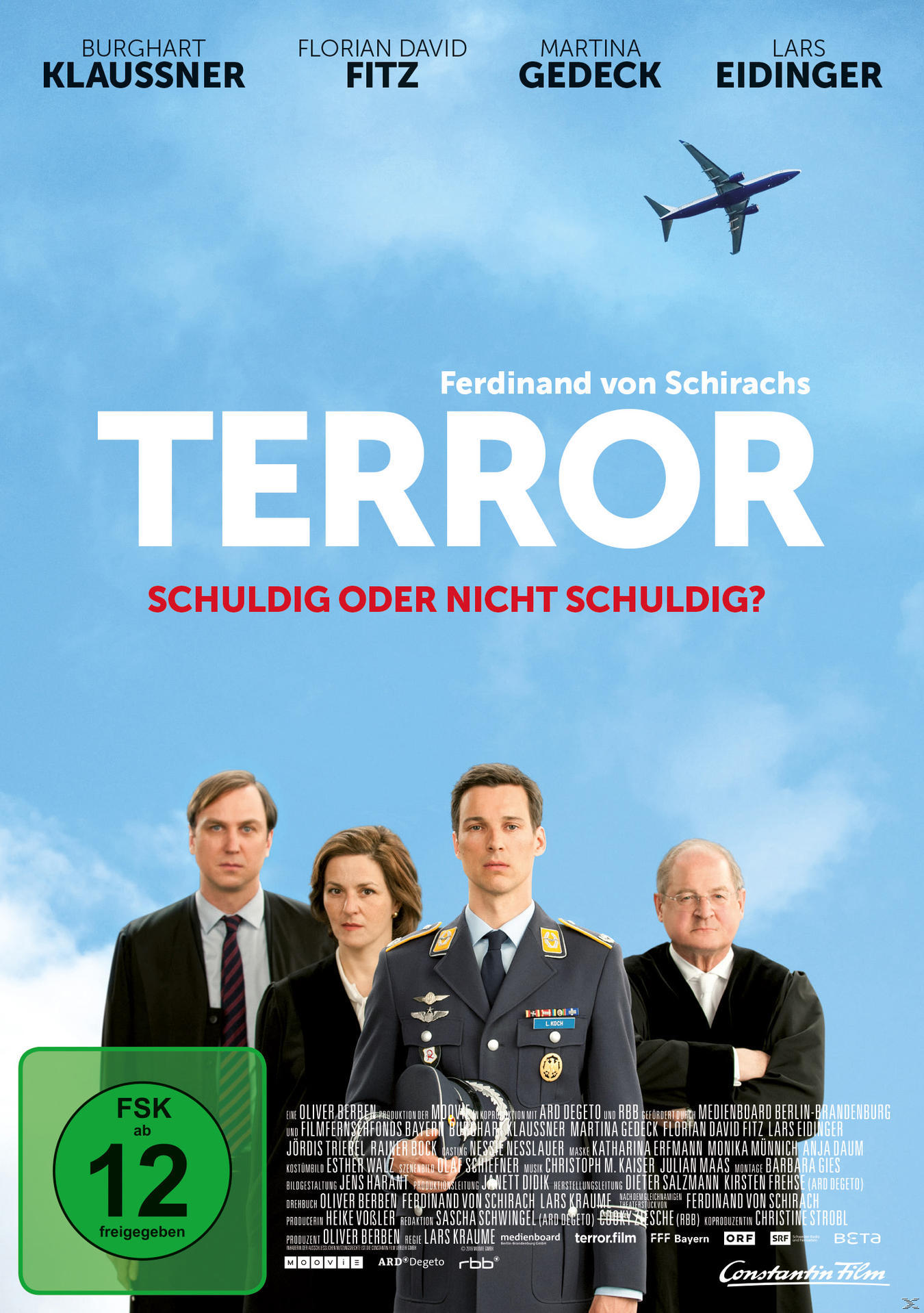 Filmposter mit vier Personen und dem Text 'TERROR', ein Flugzeug am Himmel.
