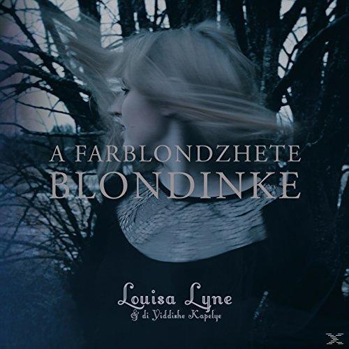 Eine Frau mit blonden Haaren, die im Wind wehen, mit dem Text 'A Farblondzhete Blondinke' darüber.