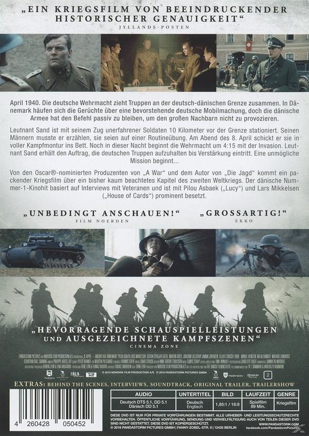 Rückseite einer Film-DVD-Hülle mit Soldaten, Panzern und Text in mehreren Sprachen.
