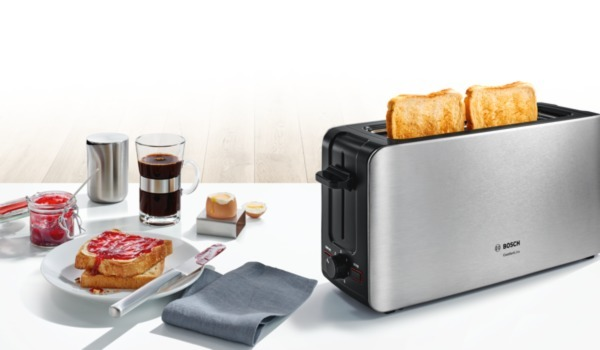 BOSCH TAT6A803 ComfortLine Toaster Edelstahl/Schwarz 1) (1090 Watt, Schlitze
