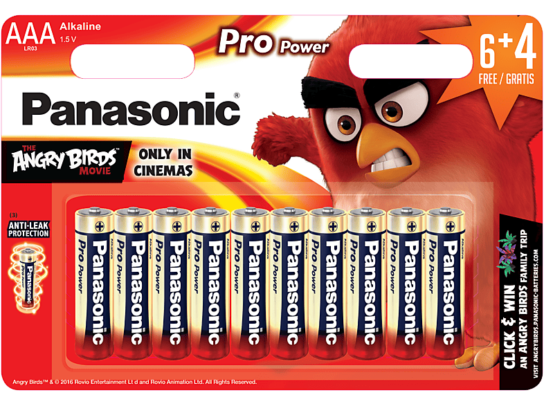 Panasonic AAA Batterien LR03PPG/10BW 6+4 Angry Birds Mikro 1.5V