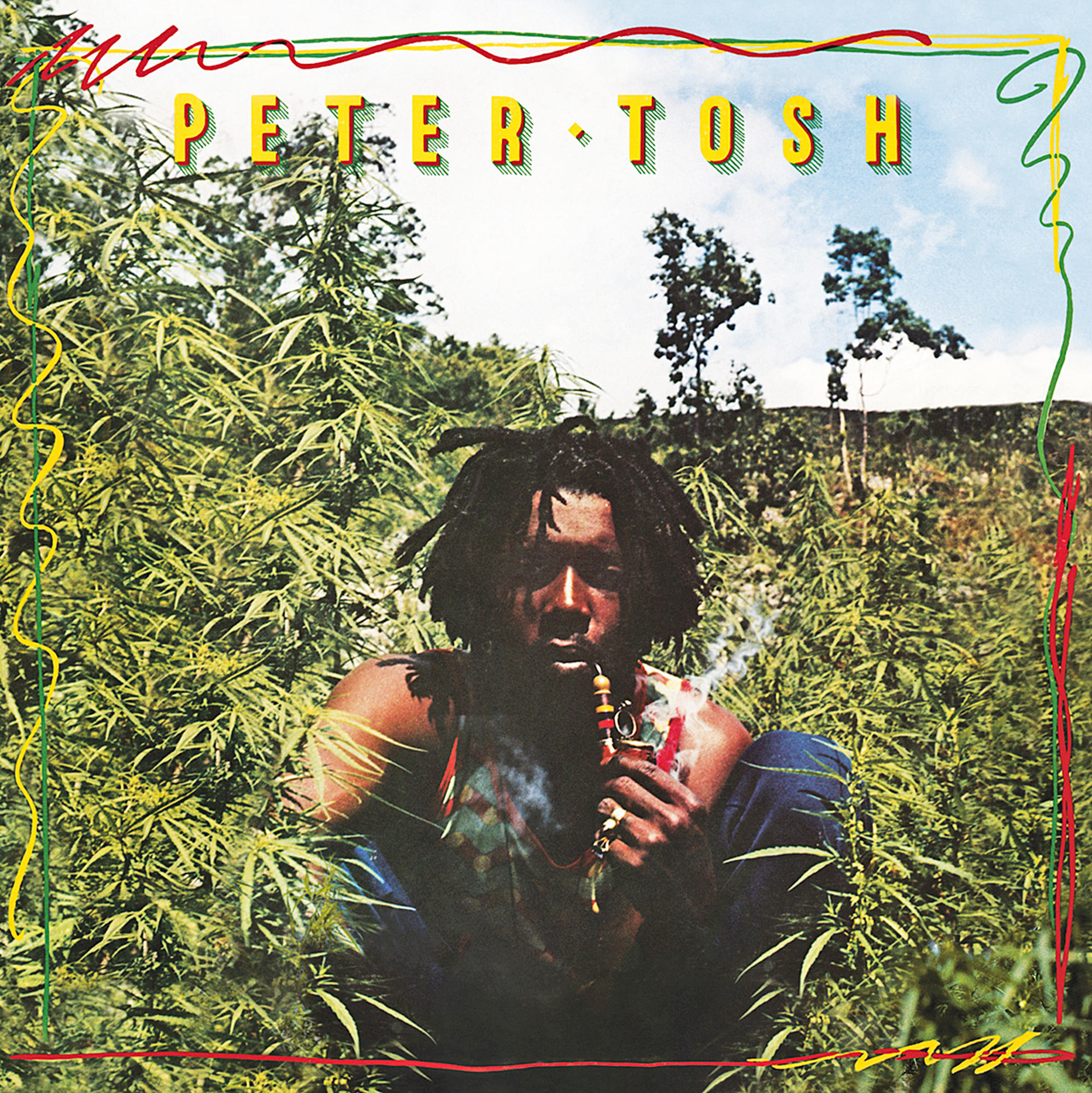 Peter Tosh Albumcover mit rauchendem Mann, umgeben von Pflanzen.