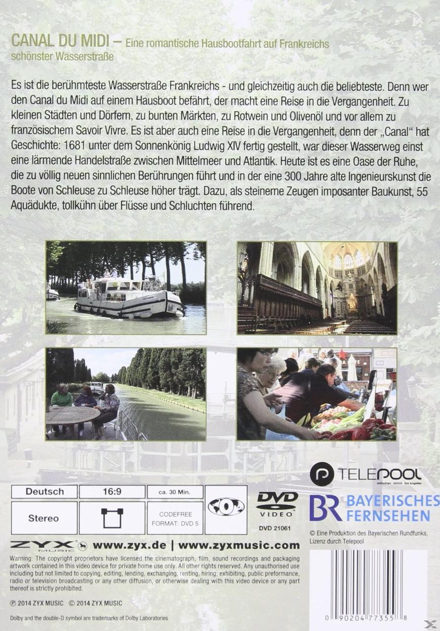 DVD-Rückseite, Text über den 'Canal du Midi' und mehrere kleine Bilder.