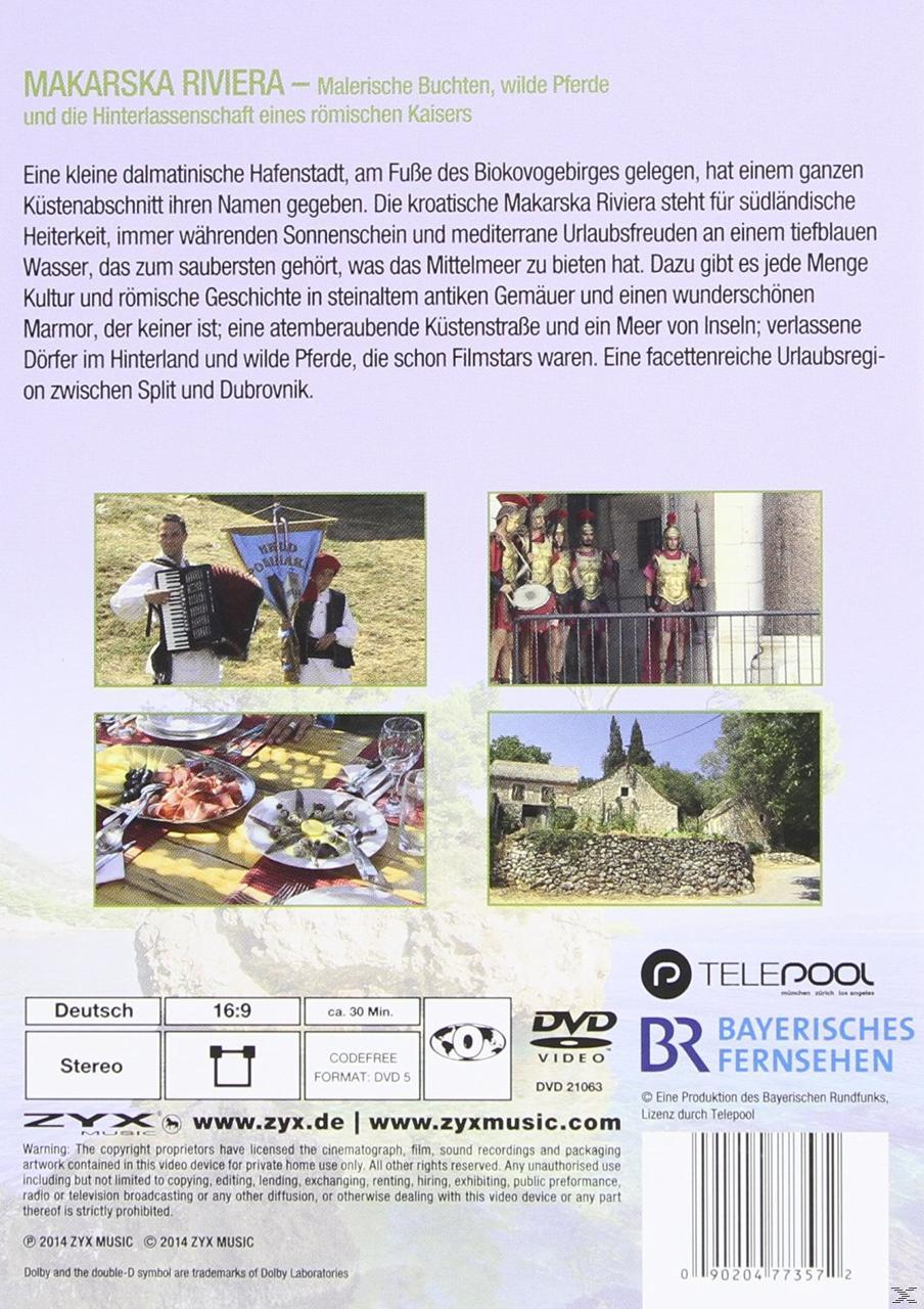 DVD-Rückseite mit Fotos. Ein Mann spielt Akkordeon. Leute in Kostümen. Essen auf einem Tisch. Ein Gebäude.