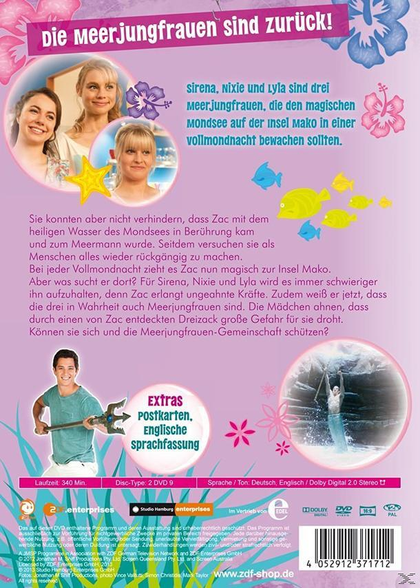 Rückseite einer DVD-Hülle. Drei Frauen, Comic-Stil, erscheinen mit Text. Unterwasserszenen-Hintergrund.