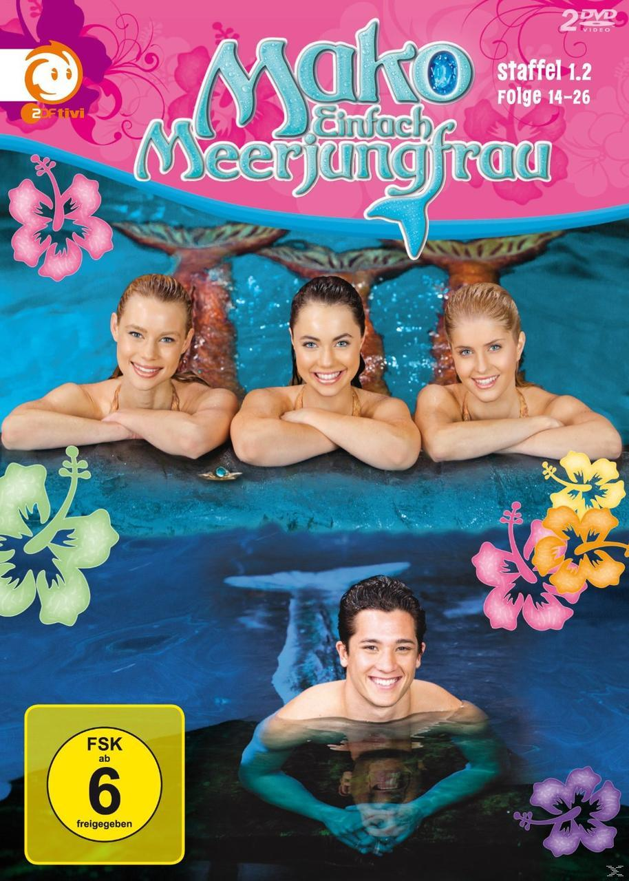 DVD-Cover für Mako: Einfach Meerjungfrau, mit drei Mädchen im Wasser, einem lächelnden Jungen und Blumendesigns.