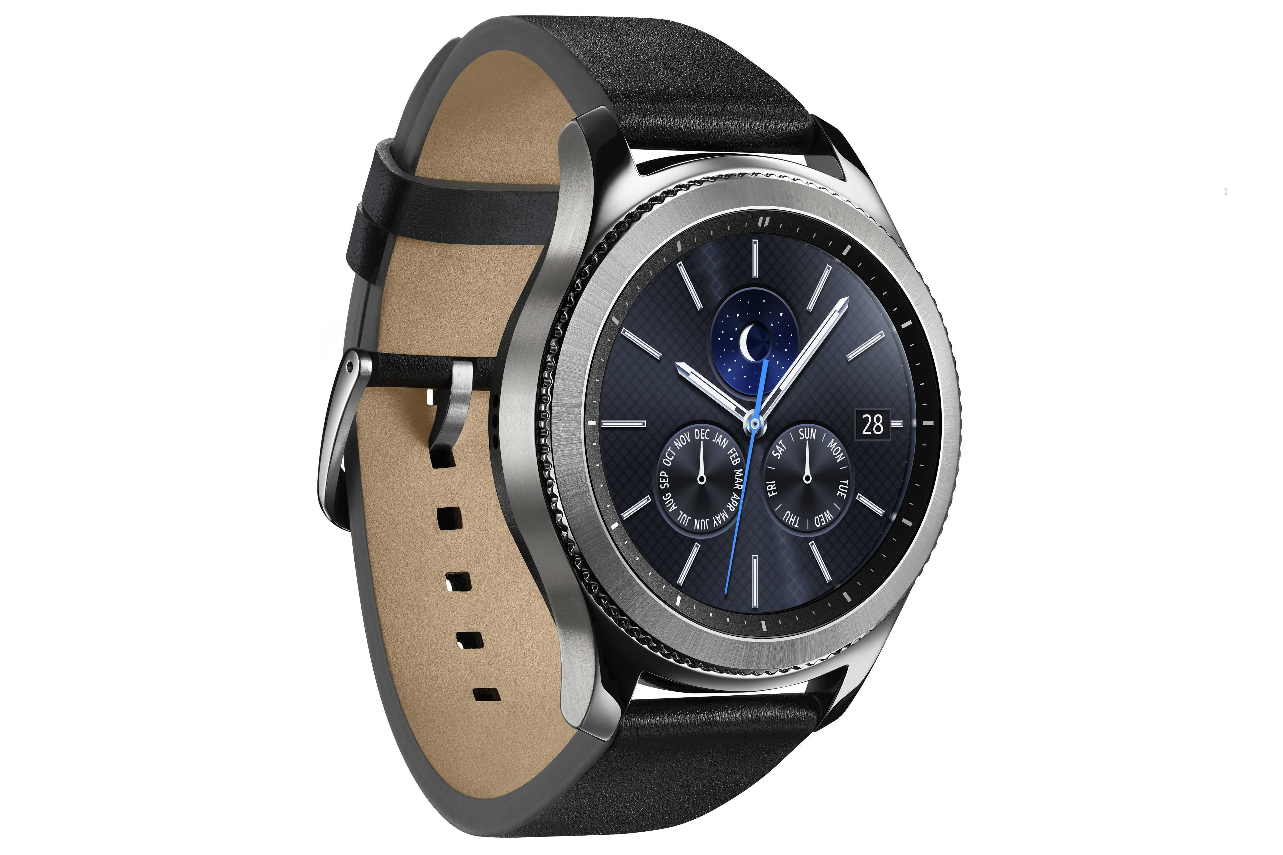 SAMSUNG Gear S3 Classic Smartwatch Echtleder, 22 mm, Korpus: Silber, Echtleder-Armband: Schwarz