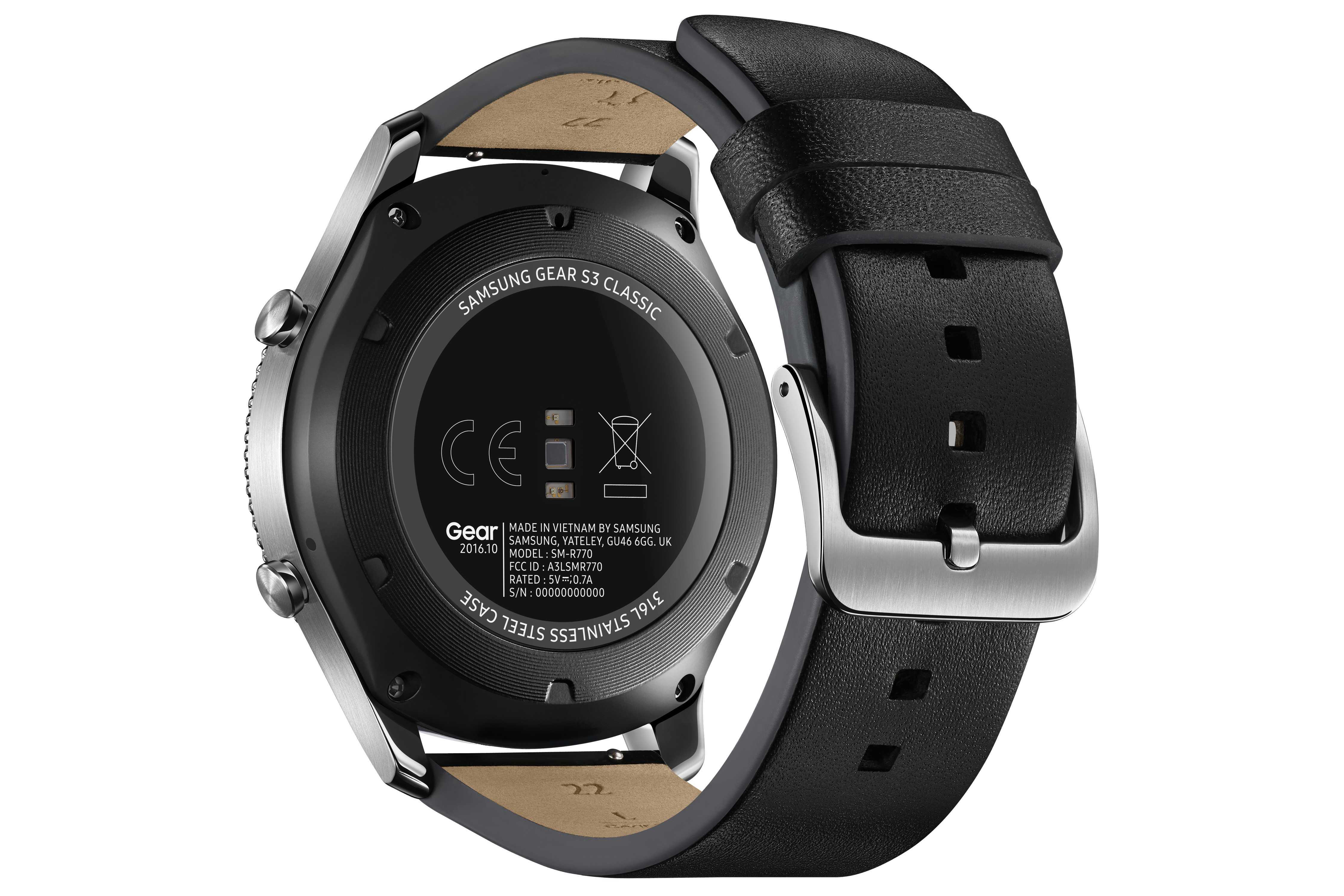 SAMSUNG Gear S3 Classic Smartwatch Echtleder, 22 mm, Korpus: Silber, Echtleder-Armband: Schwarz