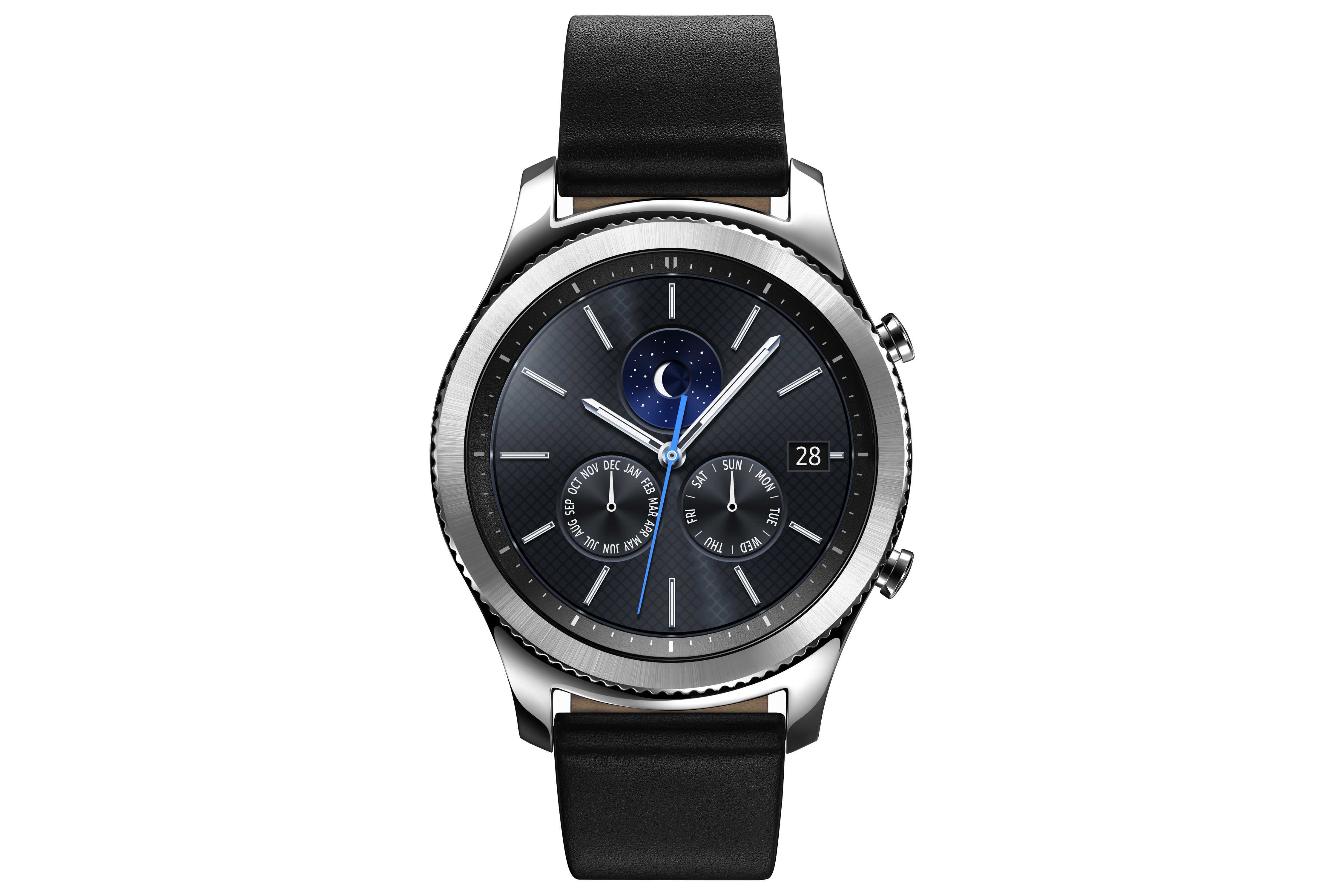 SAMSUNG Gear S3 Classic Smartwatch Echtleder, 22 mm, Korpus: Silber, Echtleder-Armband: Schwarz