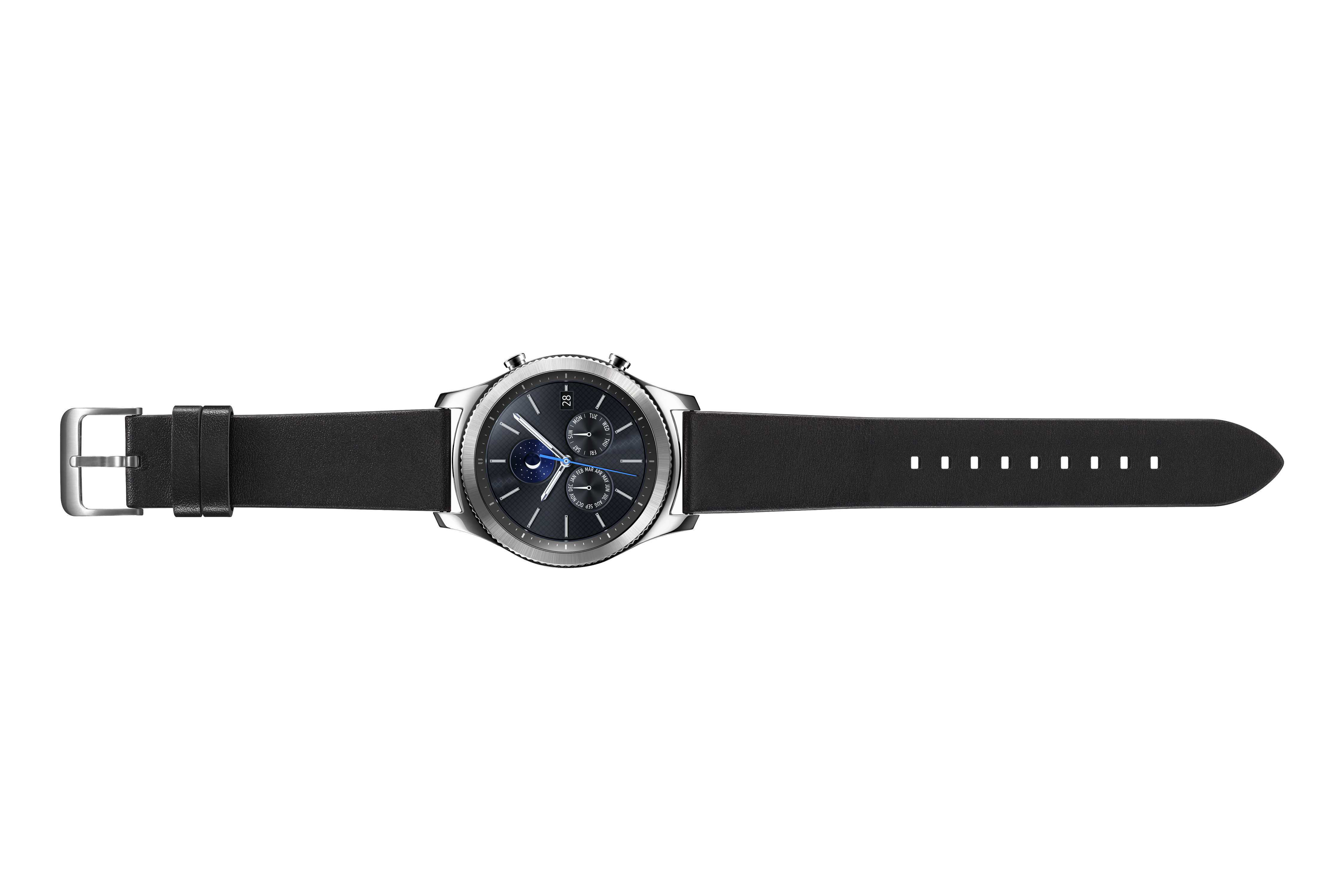 SAMSUNG Gear S3 Classic Smartwatch Echtleder, 22 mm, Korpus: Silber, Echtleder-Armband: Schwarz