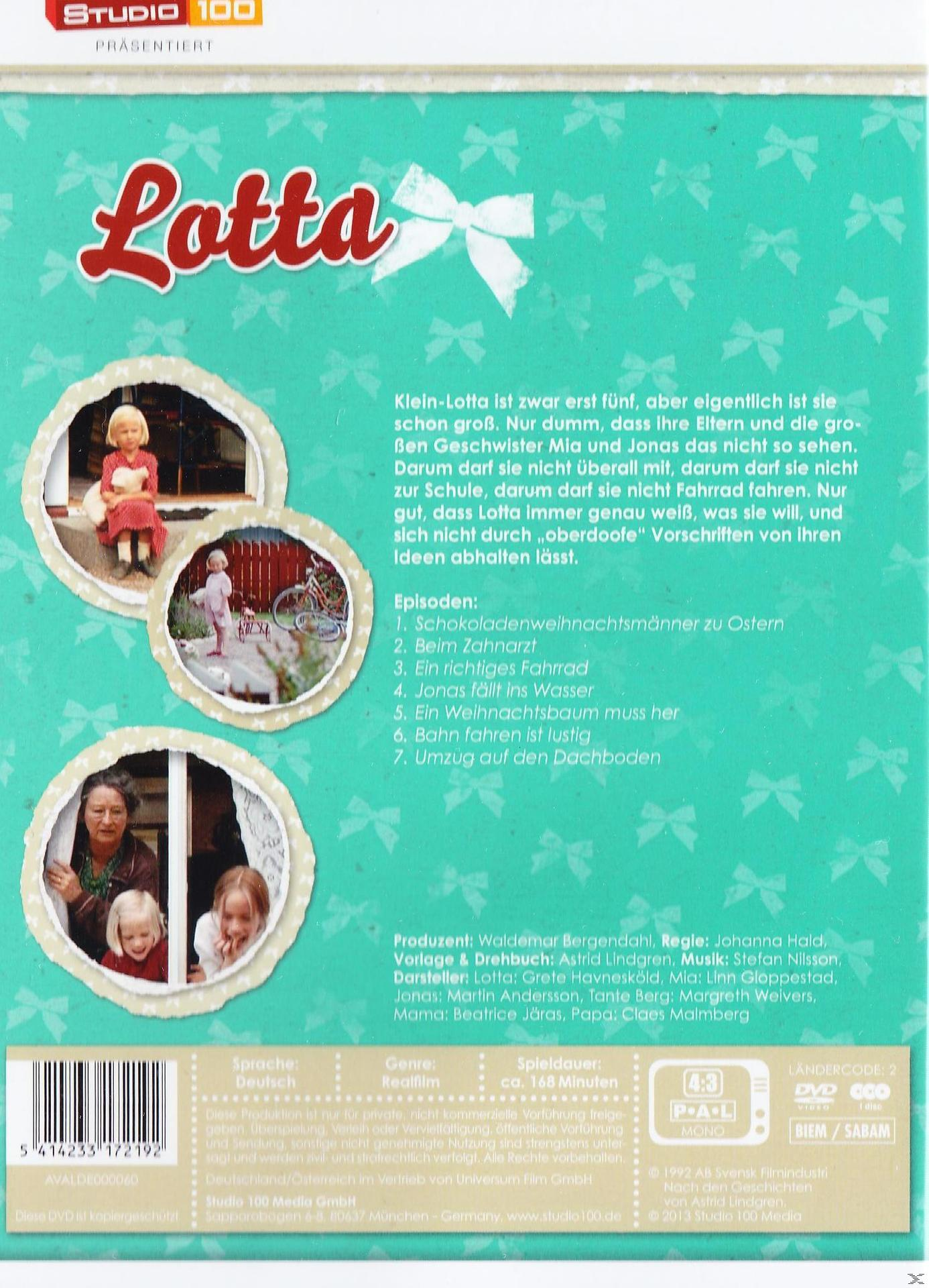 DVD-Cover für Lotta, mit Bildern von Kindern und Text auf Deutsch. Enthält Episodenliste.