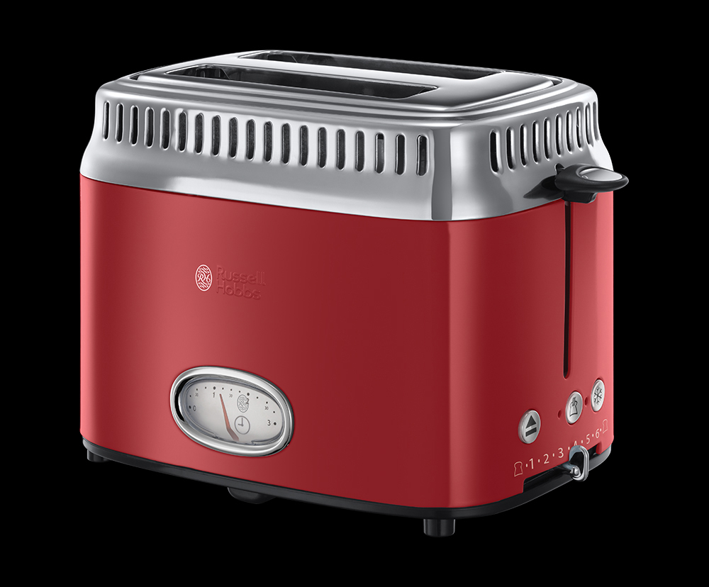 RUSSELL HOBBS 21680-56 Retro (1300 2) Red Watt, Toaster Schlitze: Ribbon Rot/Edelstahl