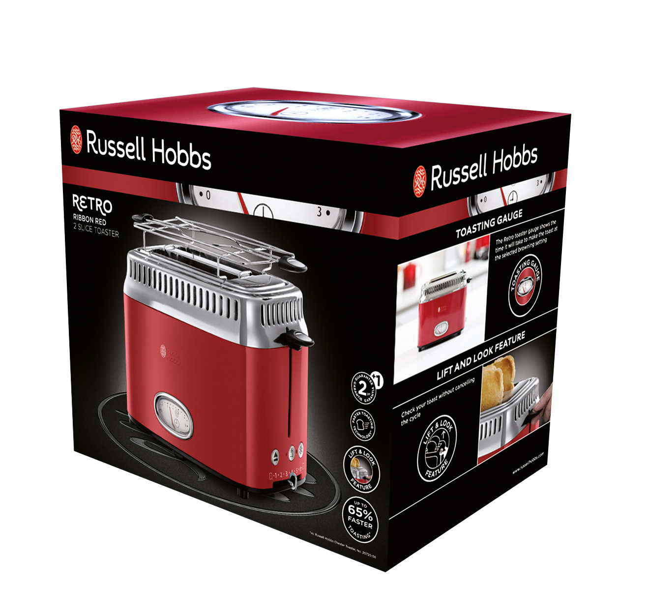 RUSSELL HOBBS 21680-56 Retro Ribbon Watt, Toaster Red Rot/Edelstahl 2) (1300 Schlitze