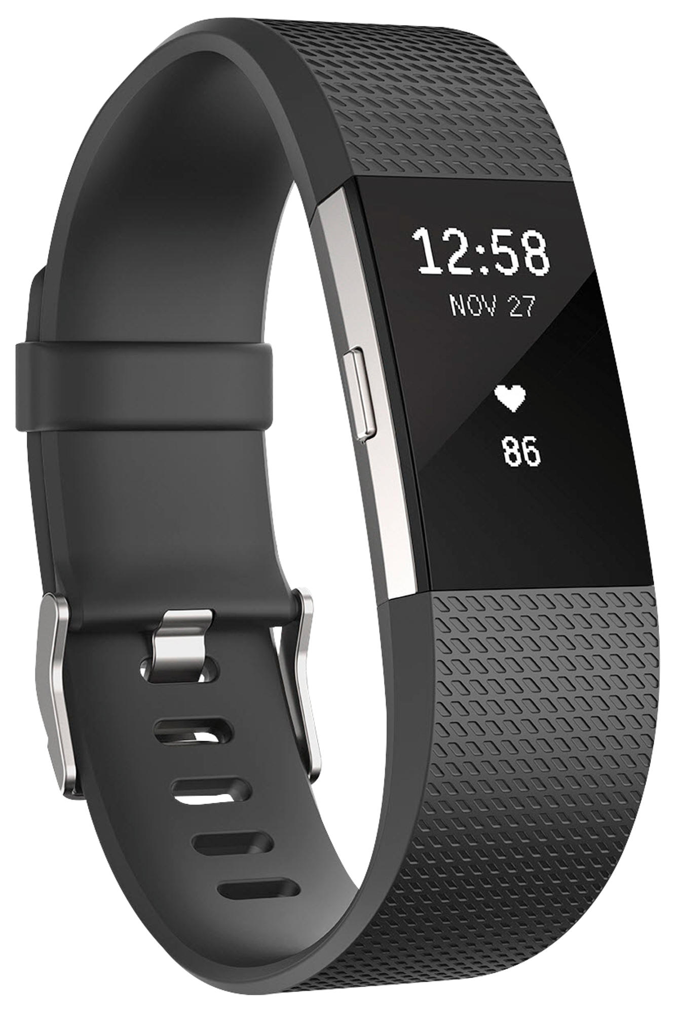 Pulsera de actividad - Fitbit Charge 2, Ritmo Cardíaco, Negro y Plata, Grande