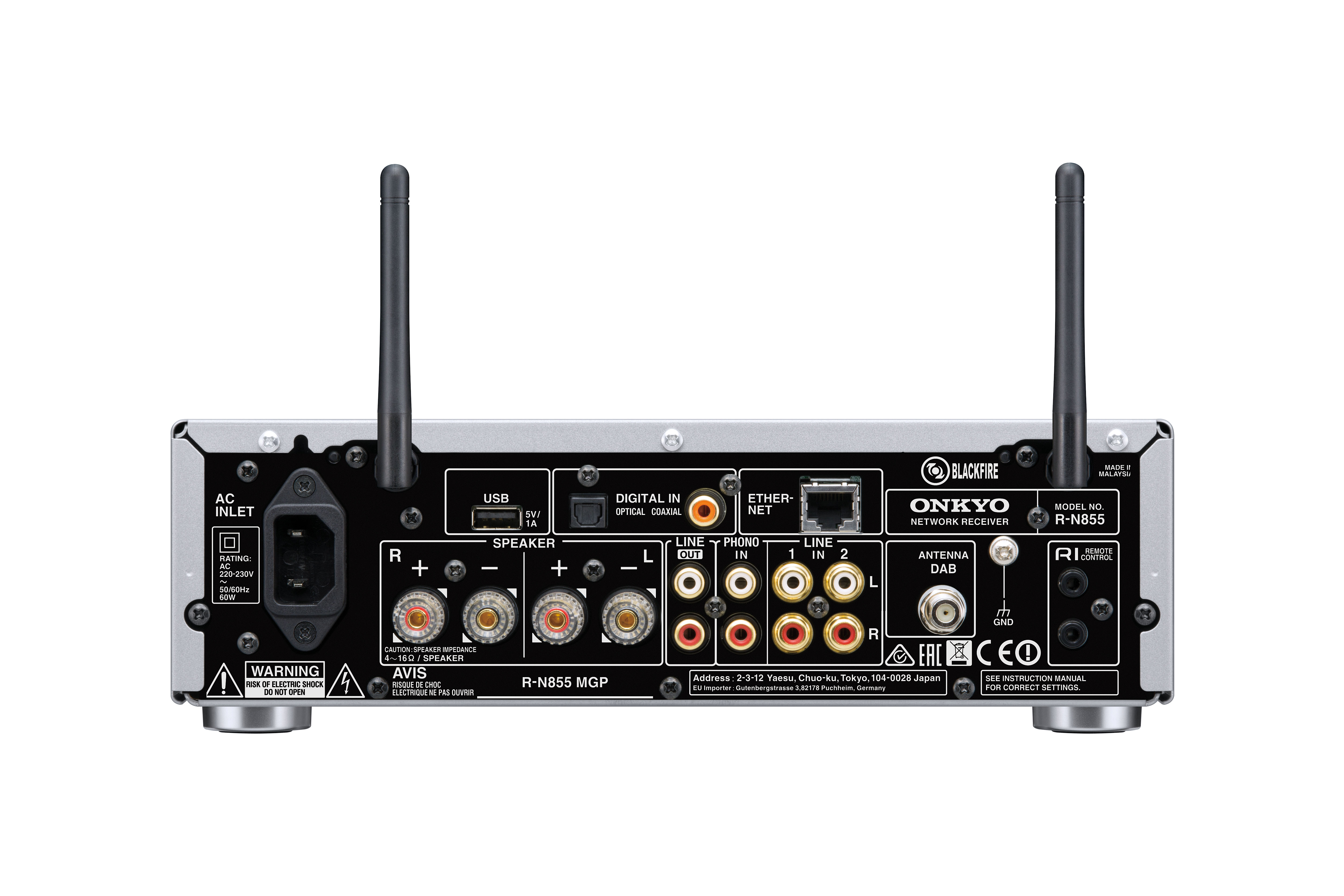 ONKYO R-N855 Stereo Netzwerk-Receiver (2 Kanal, Silber) Kanäle, Watt pro 70
