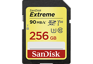 SANDISK SDXC EXTREME 256GB 90MB/S CL10 - Speicherkarte  (256 GB, 95, Schwarz/Gelb)