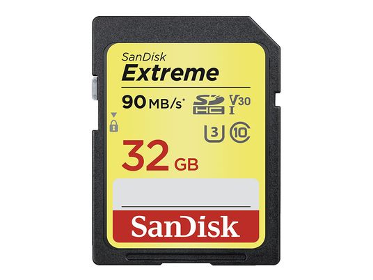 SANDISK Extreme UHS-I V30 - Micro-SDHC-Speicherkarte  (32 GB, 90 MB/s, Schwarz/Gelb)