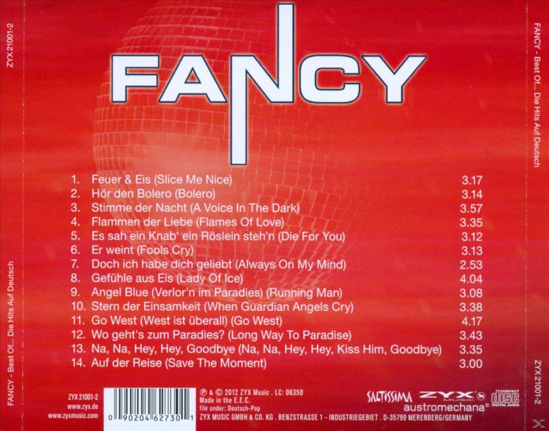 CD-Cover für FANCY. Das Cover hat einen roten Hintergrund mit einer Liste von Titeln.