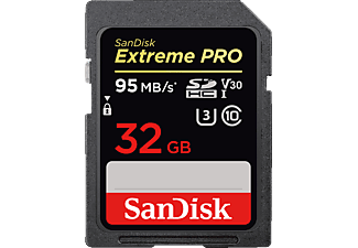 SANDISK Extreme PRO - SDHC-Cartes mémoire  (32 GB, 95 MB/s, Noir)