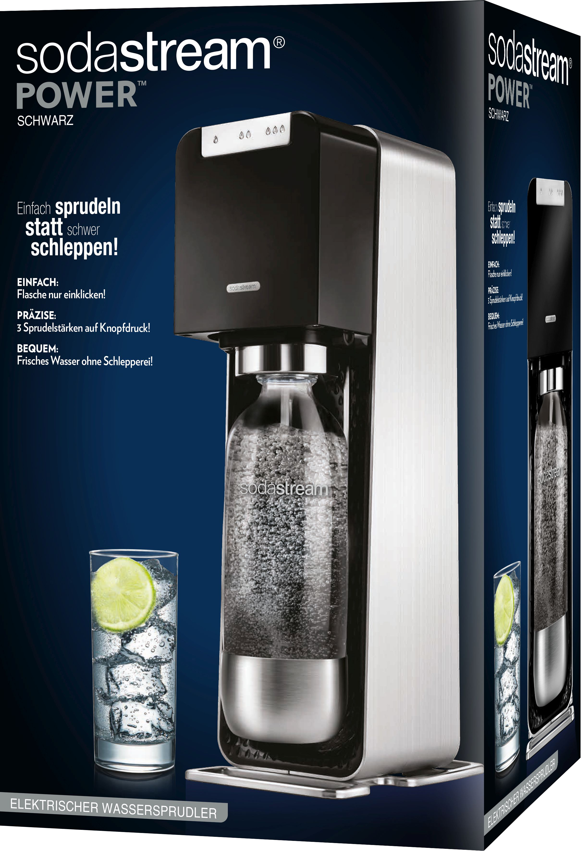 SODASTREAM Wassersprudler Power Schwarz Wassersprudler, CO² Zylinder inklusive , Schwarz, Silber