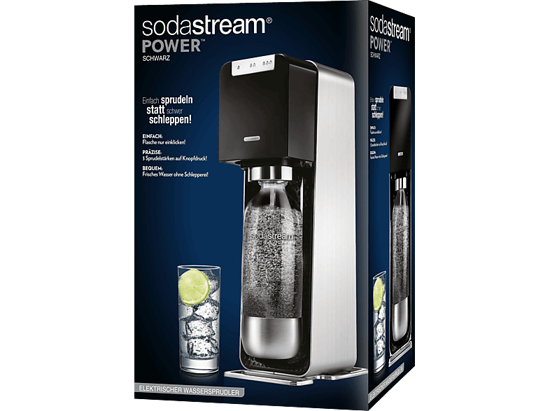 SODASTREAM Wassersprudler Power Schwarz Wassersprudler, CO² Zylinder inklusive , Schwarz, Silber