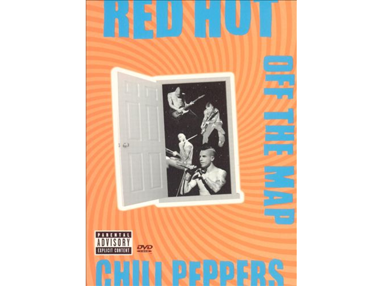 DVD borító: 'Red Hot Off the Map' a Red Hot Chili Pepperstől. A zenekar tagjai egy ajtókeretben.