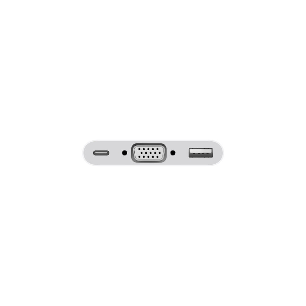 USB ve VGA bağlantı noktalarına sahip beyaz bir adaptör.