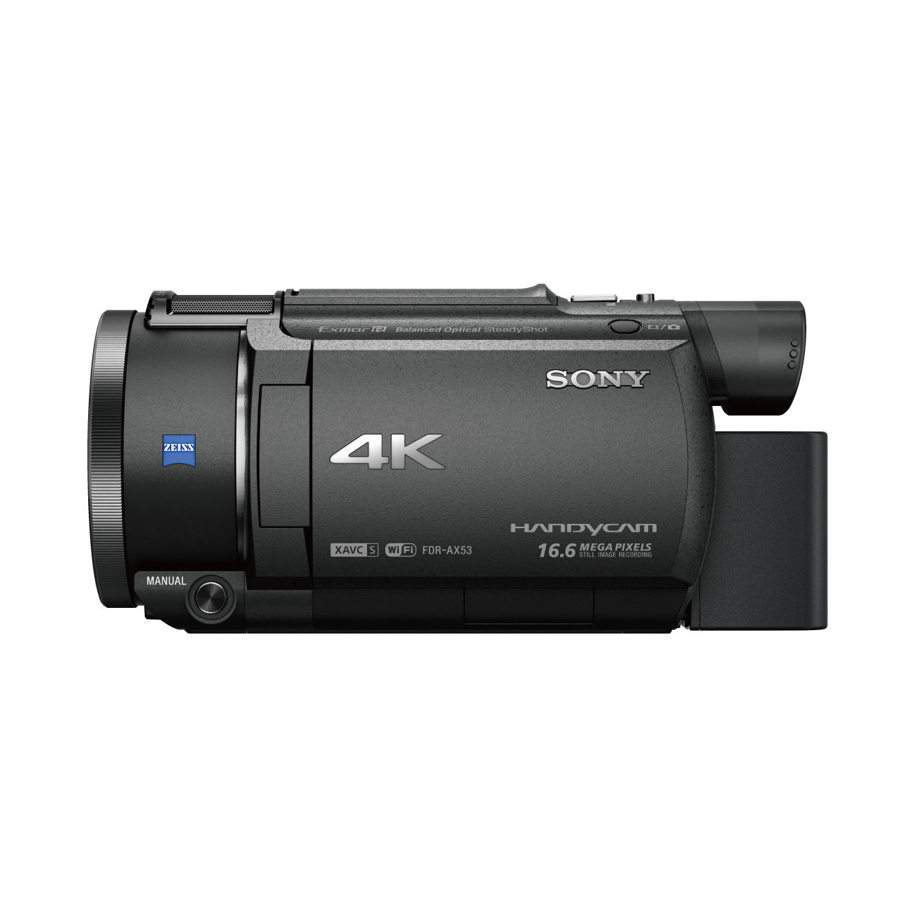 Sony Handycam nera con 4K e obiettivo Zeiss.