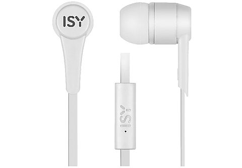 Auriculares de botón - ISY IIE-1101, De botón, Con cable, Control volumen, Blanco