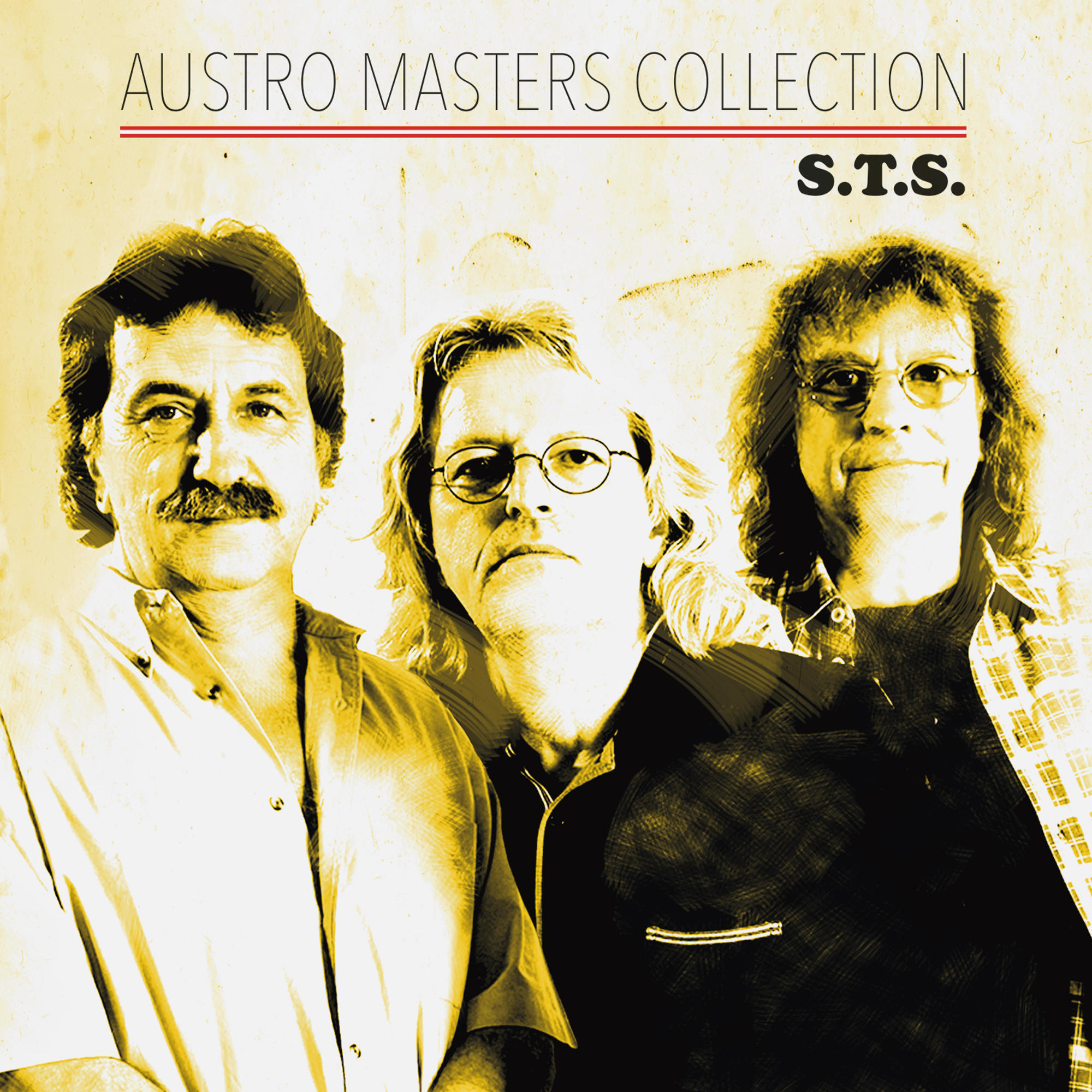 Austro Masters Collection Albumcover mit drei Gesichtern von Männern. Gelber Hintergrund.