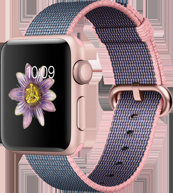APPLE Watch Series 2 Smart Watch Aluminium Nylonband, 38 mm, Rose Gold/Hellrosa/Mitternachtsblau
