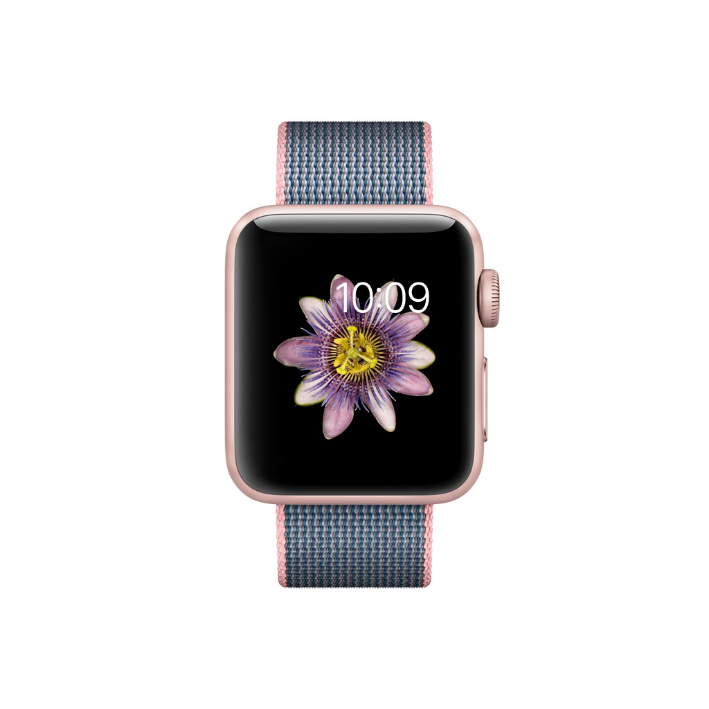 APPLE Watch Series 2 Smart Watch Aluminium Nylonband, 38 mm, Rose Gold/Hellrosa/Mitternachtsblau