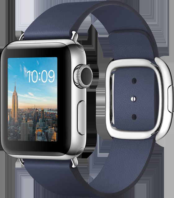 APPLE Watch Series 2 Smart Watch Edelstahl Echtleder, 38 mm, Silber/Mitternachtsblau