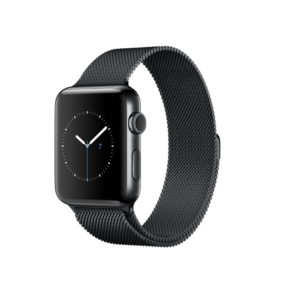 APPLE Watch Series 2 Smart Watch Edelstahl Edelstahl Milanese Armband, 42 mm, Schwarz/Schwarz